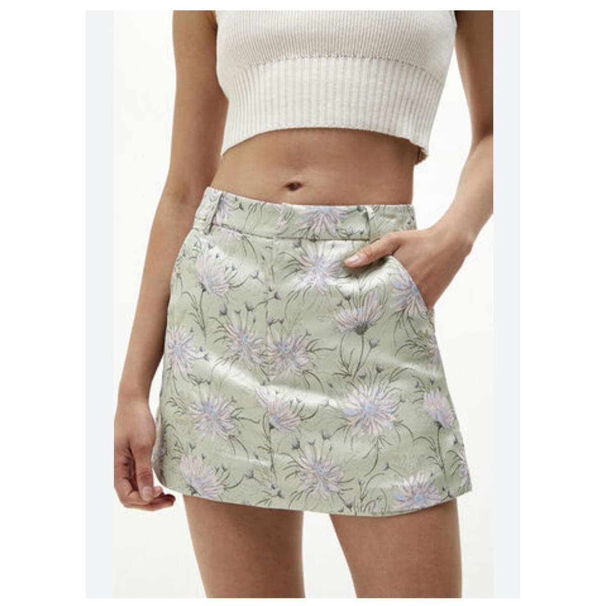 En Saison Anthropologie Floral Jacquard Sage Green Lavender Mini Skort Size M